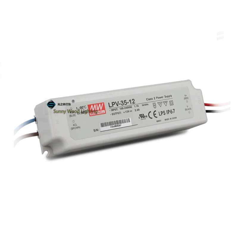 IP67 LPS класс 2 100-240Vac вход 12VDC выход питания 3а 36 Вт драйвер для наружного CE UL LPV-35-12 |