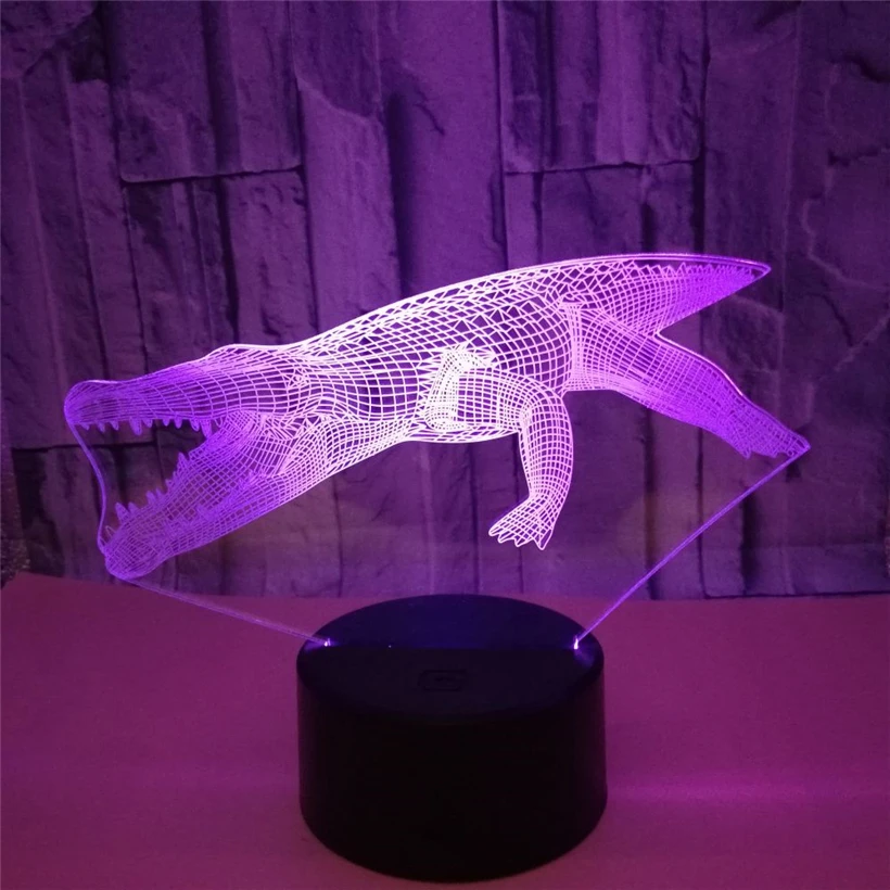 Новинка 3D иллюзия крокодил ночник 7 цветов LED USB Сенсорный пульт акриловая
