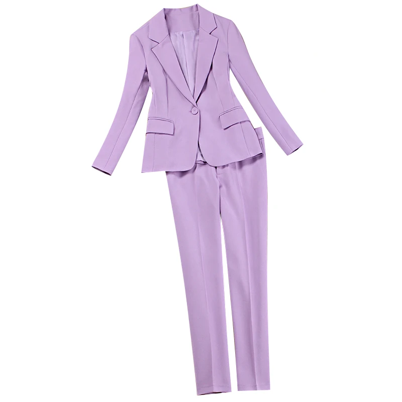 New spring and autumn women's purple suit suit female professional wear two-piece high quality fashion tide  pants set
