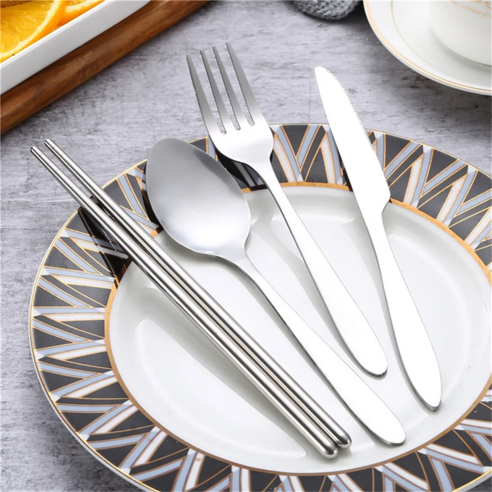 4 шт./компл. вилка из нержавеющей стали ложка палочки для еды с сумкой хранения