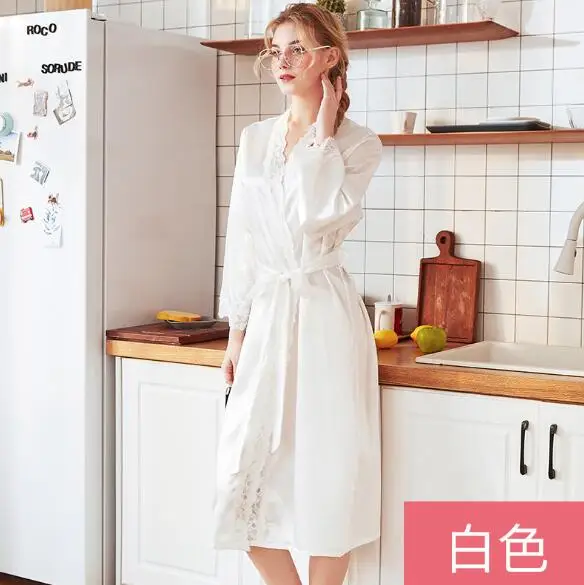 white Fdfklak сексуальный халат из искусственного шелка для женщин, большой размер, весенне-летние халаты, женская одежда для сна, халат с длинным рукавом, ночная сорочка, 2XL - Цвет: white