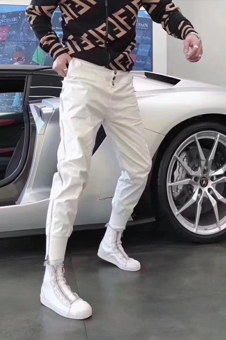 

2019 summer pants metal zipper men's Korean version slimming slim personality leggings casual pants.