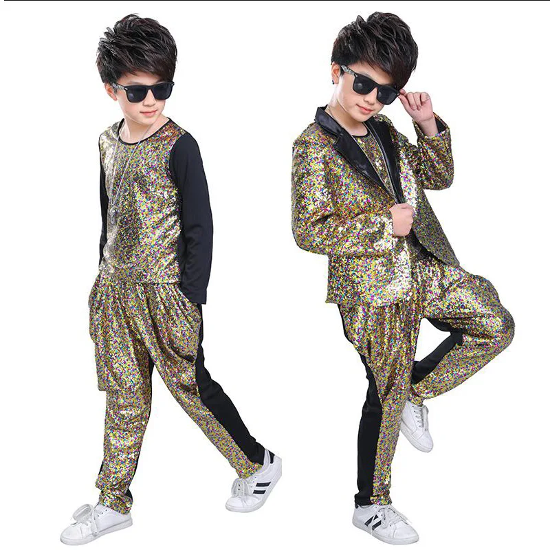 Дети мужчины блестками карнавал Джаз танцевальное пальто брюки для мальчиков