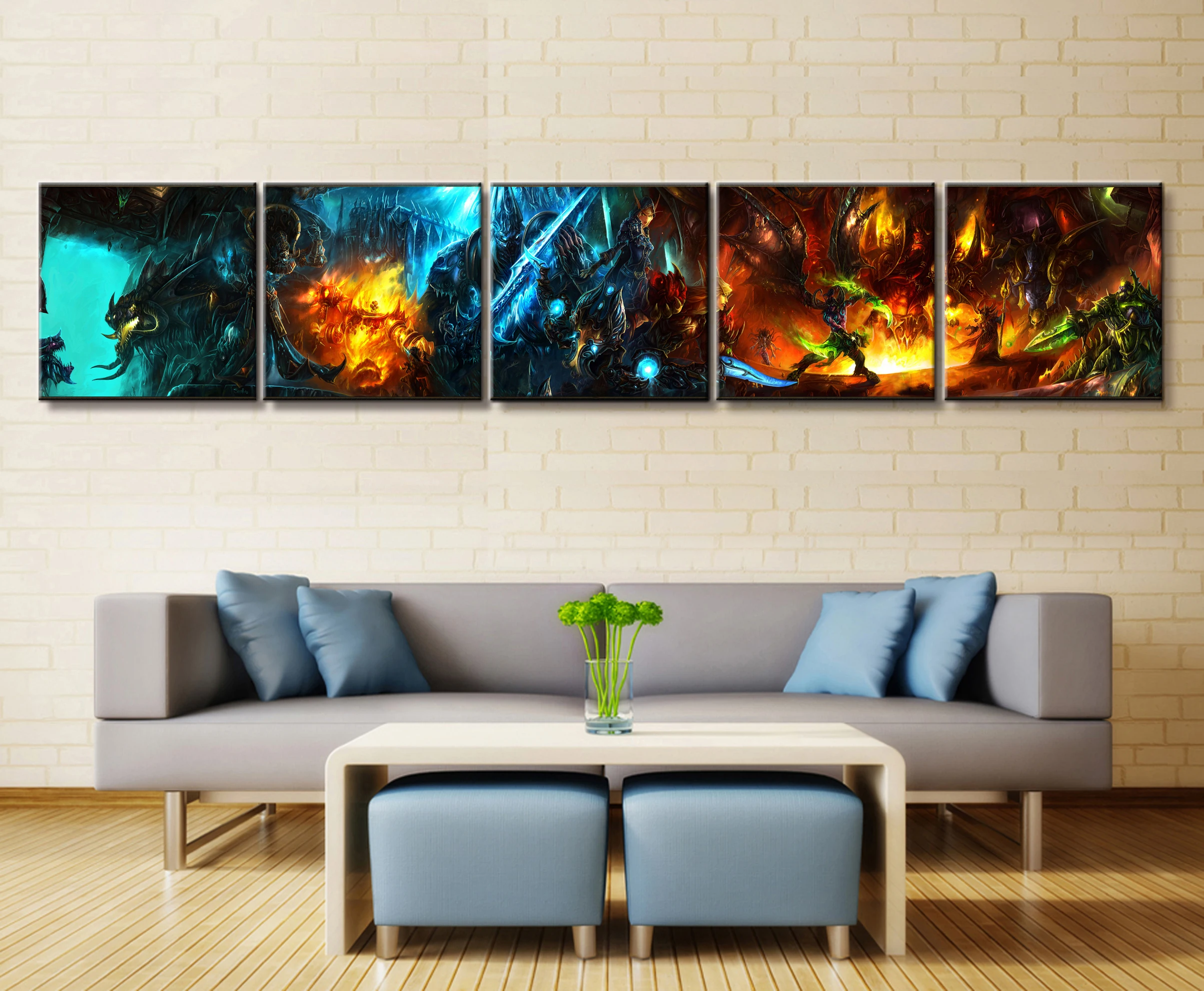

5 Piece Video Game WOW Warcraft DOTA 2 Painting Poster Decorative Mural Art Room Wall Decor Canvas Painting Wholesale