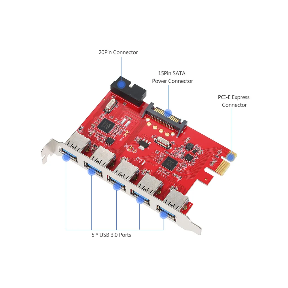 PCI E к USB 3 0 5 портов экспресс плата расширения Mini адаптер контроллера концентратор