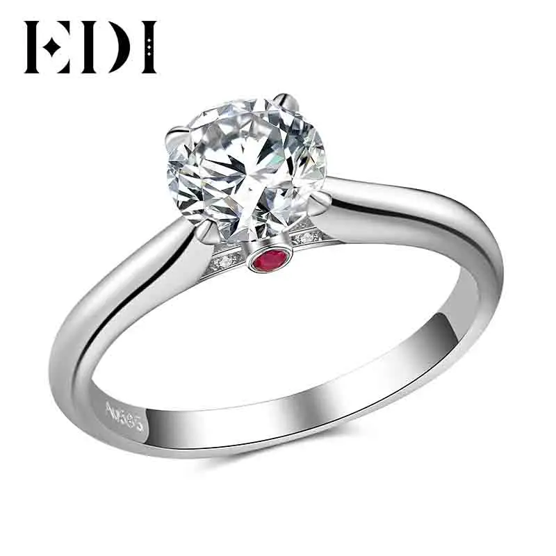 EDI Solitaire Рубин 1CT бриллиант, Муассанит обручальные кольца с брилиантами для женщин 14k 585 Белое золото обручальные кольца ювелирные изделия - Цвет камня: Белый