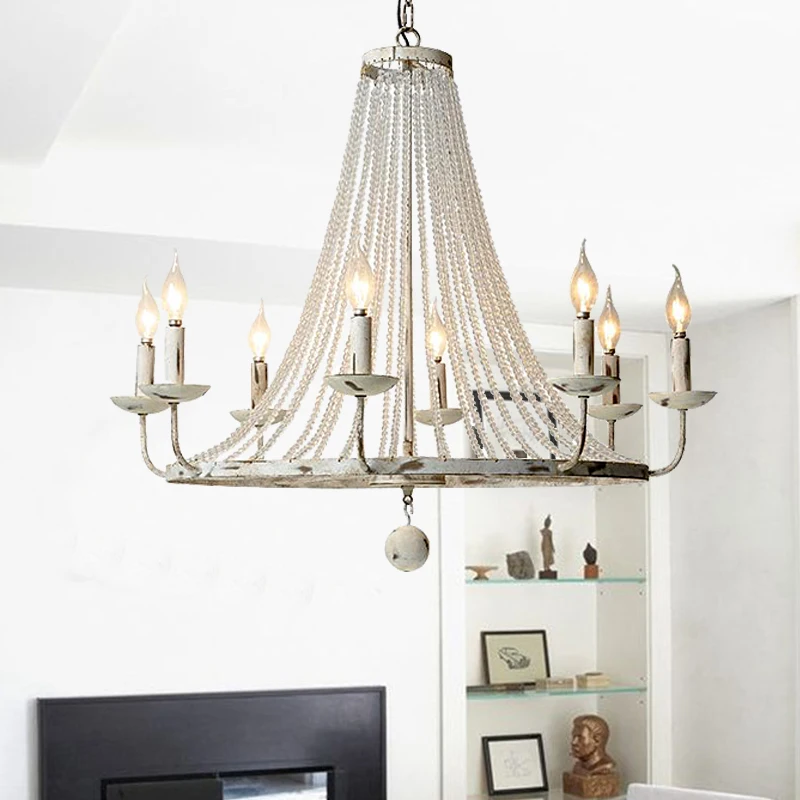 American country retro wrought iron living room dining chandelier French atmosphere creative bedroom crystal | Лампы и освещение