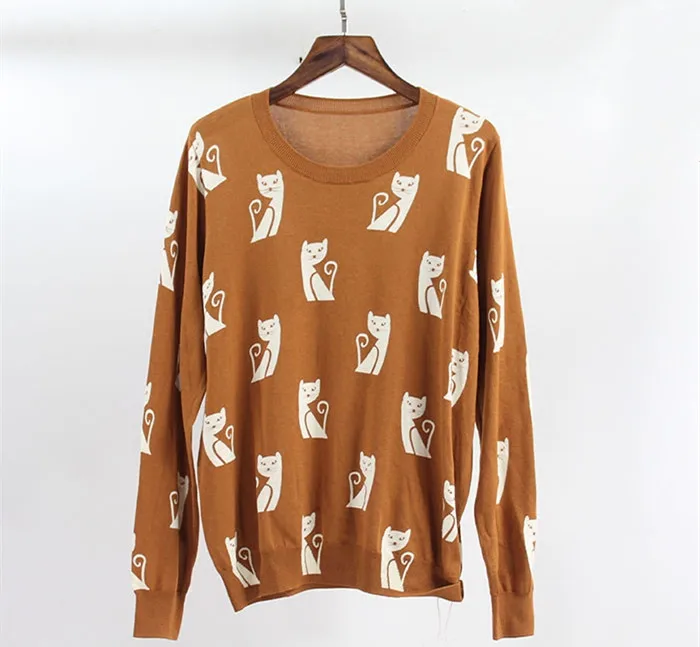 new arrival wool knit women fashion cartoon cat short pullover sweater Oneck dark blue M/XL | Женская одежда