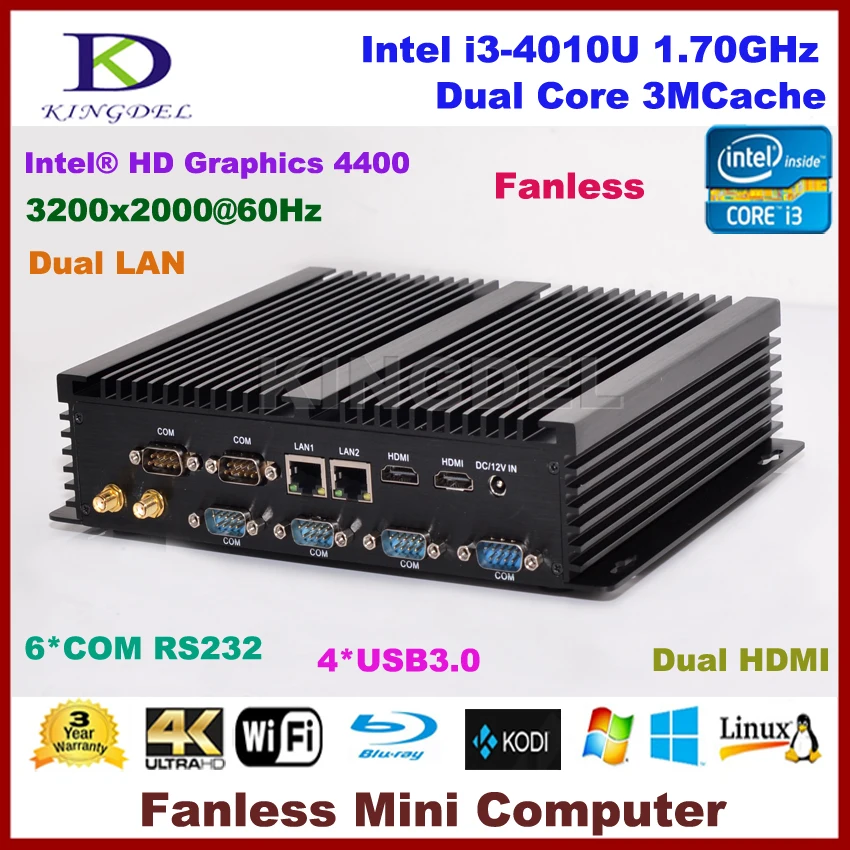 Mini embedded computer Intel Core i3 4010U dual core Dual lan 2 HDMI 6 COM rs232 WiFi Windows 10 | Компьютеры и офис