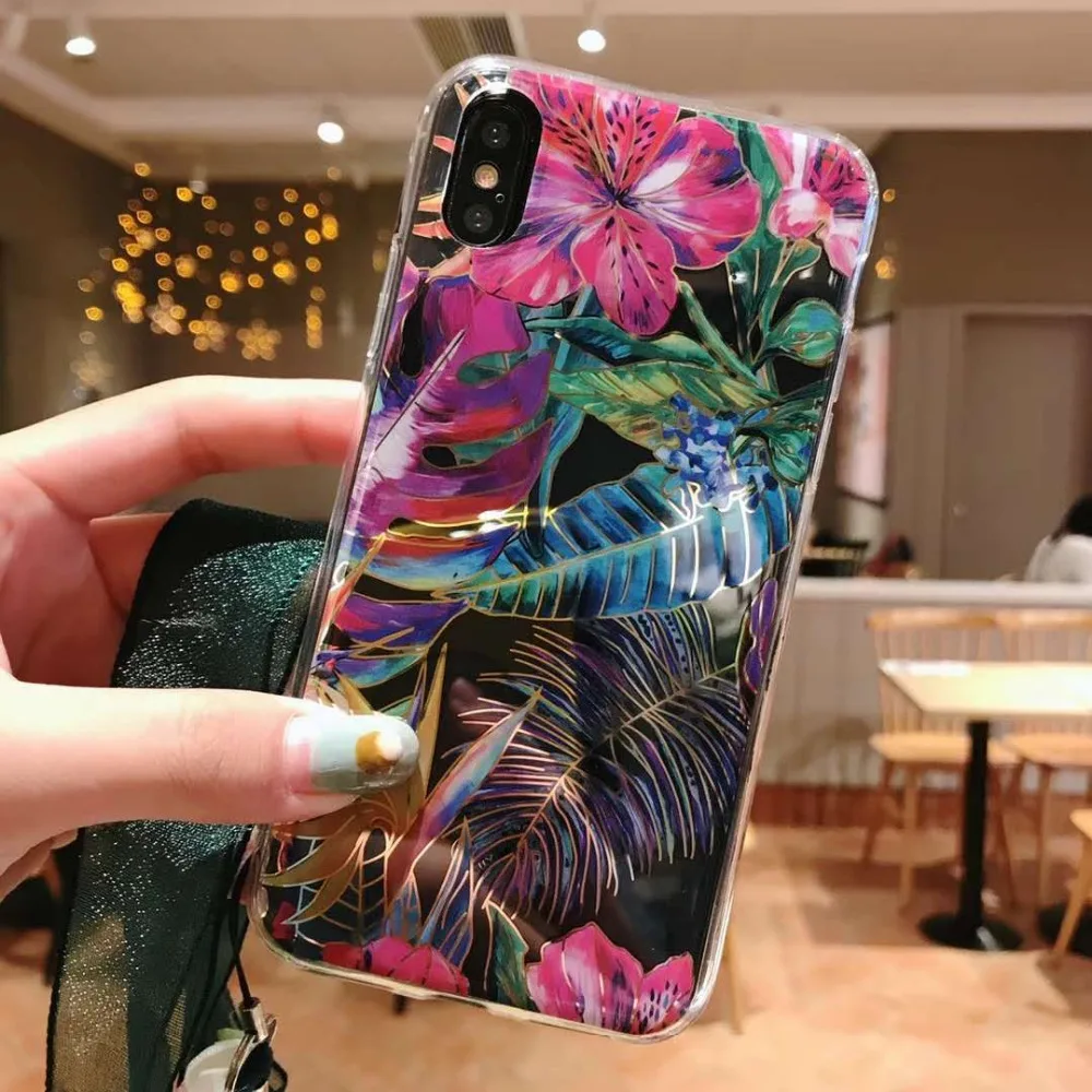 Роскошный чехол для iPhone X Xs Max XR 7 8 6 6s plus прозрачный цветной цветочный стиль Мягкая