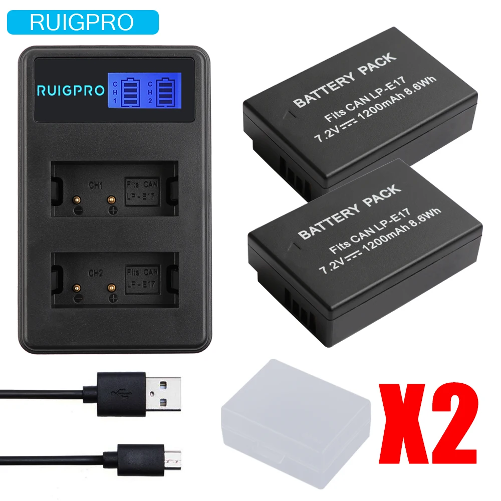 RuigPro 1200 mAh LPE17 LP E17 Батарея + LCD Dual charger для Canon EOS 200D M3 M6 750D 760D T6i T6s 800D 8000D поцелуй X8i