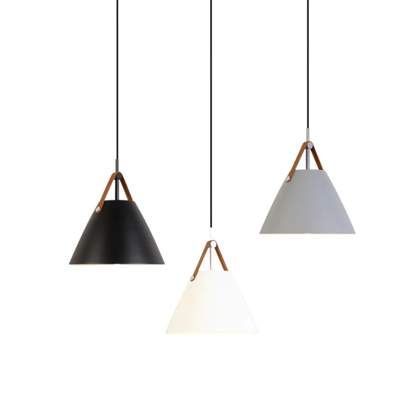 Modern simple leather LED single head pendant light macaron colorful foyer coffee shop dining room droplight metal hanging lamp | Освещение