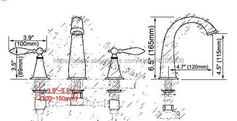 Позолоченный полированный латунный смеситель с двойной ручкой для ванной