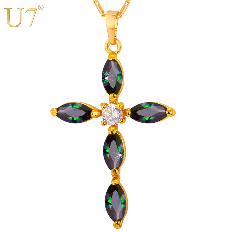 U7 Циркон Крест Кулон Ожерелье Для Женщин Ювелирные Изделия Подвески Кристик &