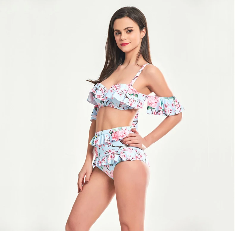 

2018 Strapless Floral Print Sexy Bikini Set Push Up Women Swimwear Swimsuit Female Swim Suit Off Shoulder Bikinis Set