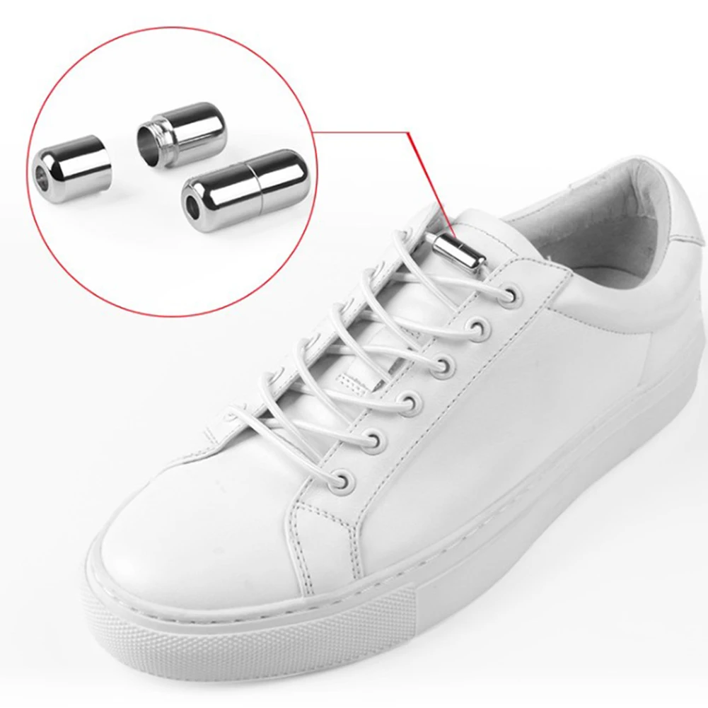 

Unisex Candy Color Round Metal Head Shoelaces Lazy Elastic No tie locking Round Shoe Laces Children Adult Quick wholesale
