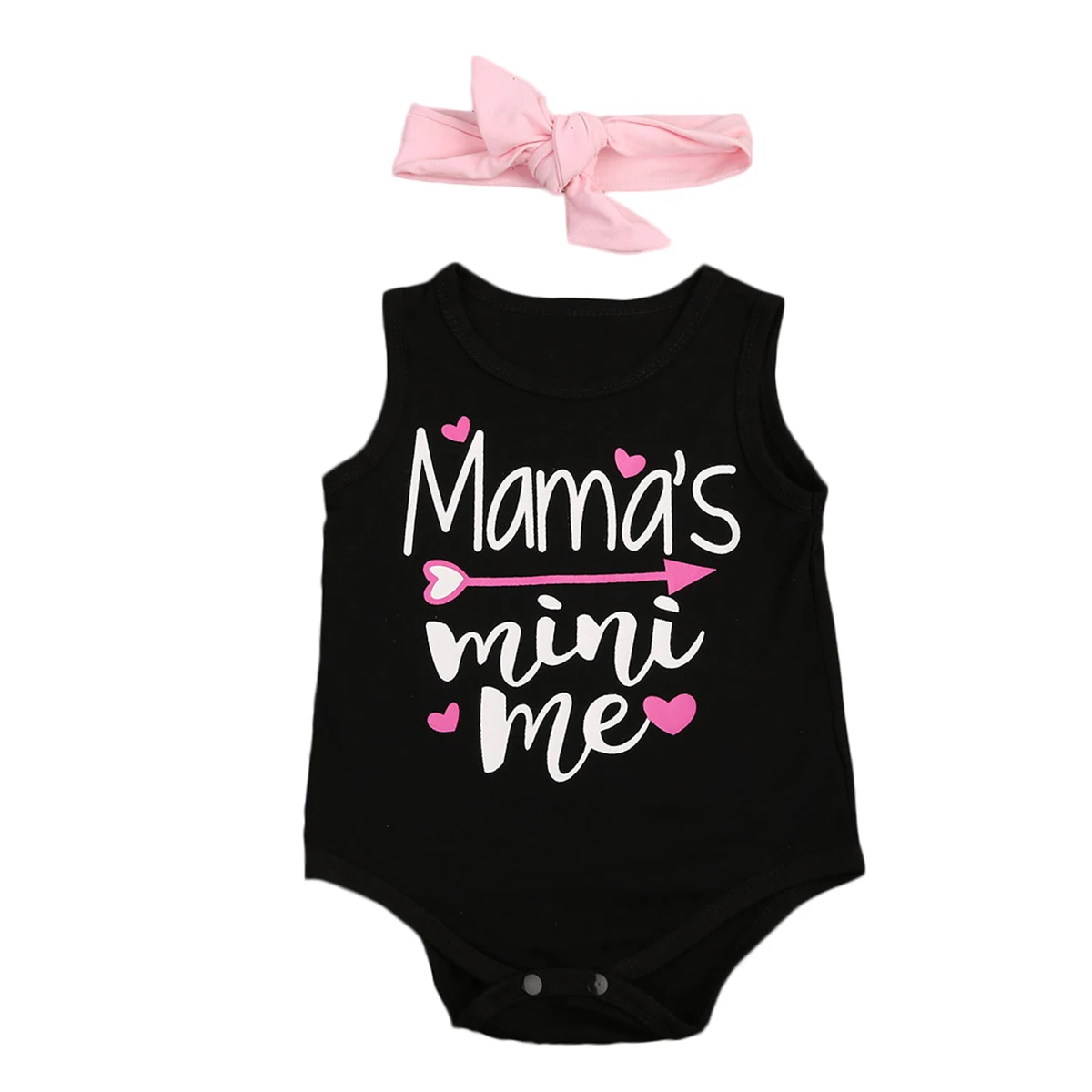 

Black Newborn Infant Baby Girl Outfit Clothes Sleeveless Vest Romper Tops Letter Print Jumpsuit headband Summer Sunsuit Clothing