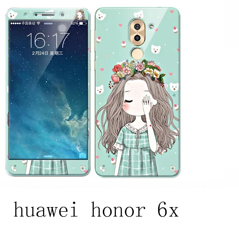 huawei honor 6x Case 360 Degree Protective TPU Cover+Color integrated tempered glass For Brand #0388 |