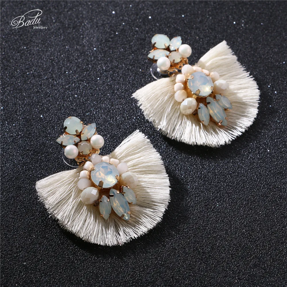 

Badu Tassel Earring 2018 New Arrival Women Vintage Fashion Crystals Stud Earrings Baroque Statement Handmade Pendientes