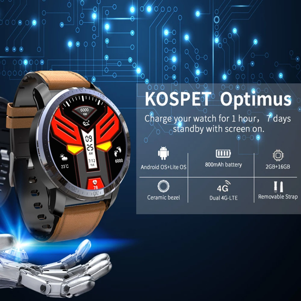 Смарт-часы KOSPET Optimus 2 + 16 ГБ 800 МП 1 39 мА · ч IP67 4G LTE | Электроника