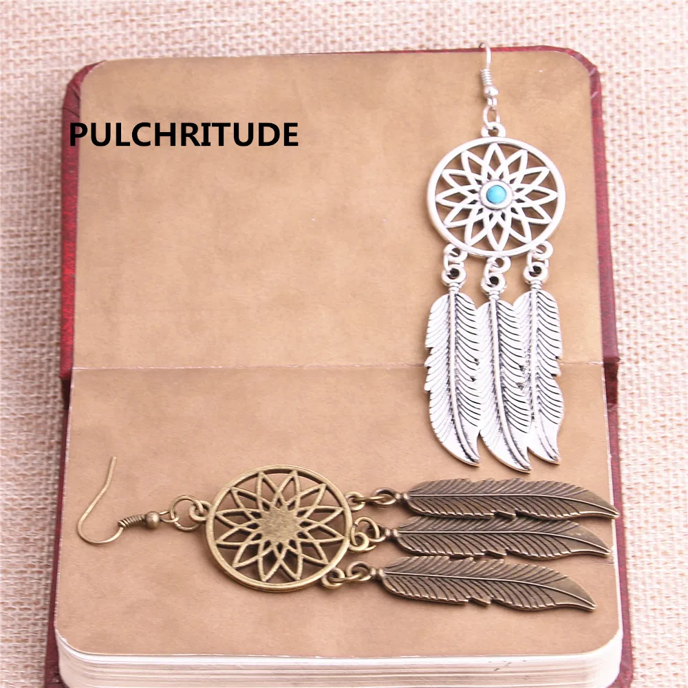 PULCHRITUDE 4 шт. 2 пары металлическая античная бронза серебряное дерево перо Синий