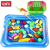 new 50pcsset fish pond game magnetic fishing pole rod 3d fish model baby bath toys outdoor fun kids toy pool small inflator