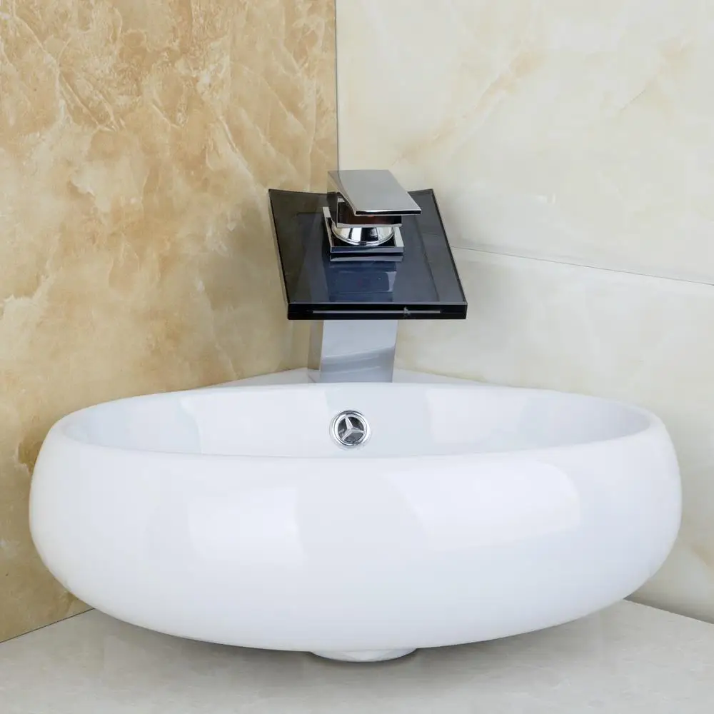 KEMAIDI керамическая раковина для ванной комнаты + черный стеклянный латунный