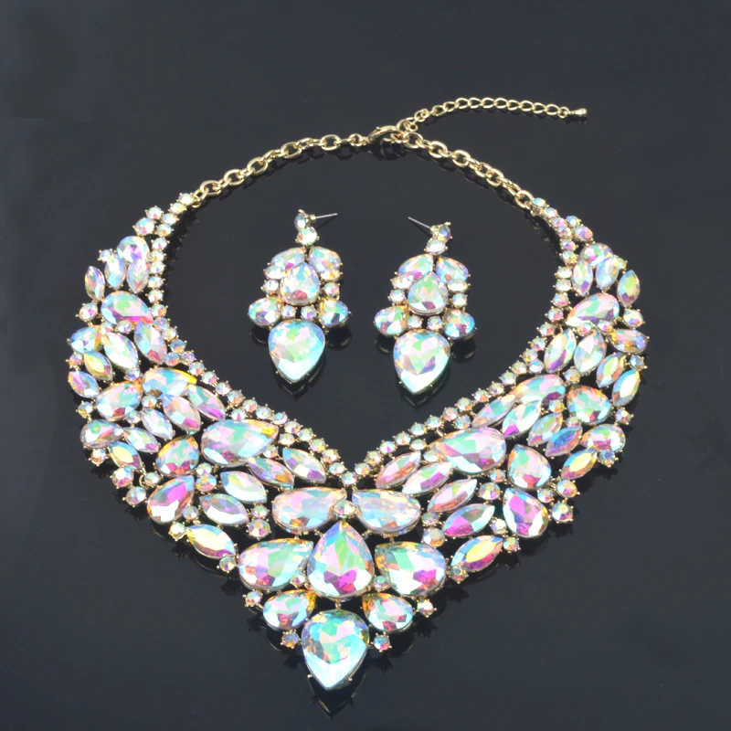Женский Свадебный комплект из колье и серёг с кристаллами|necklace and earring set|bridal wedding