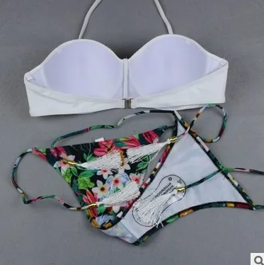Женский купальник-бандо с розовыми цветами пляжная одежда купальник Maillot de bain