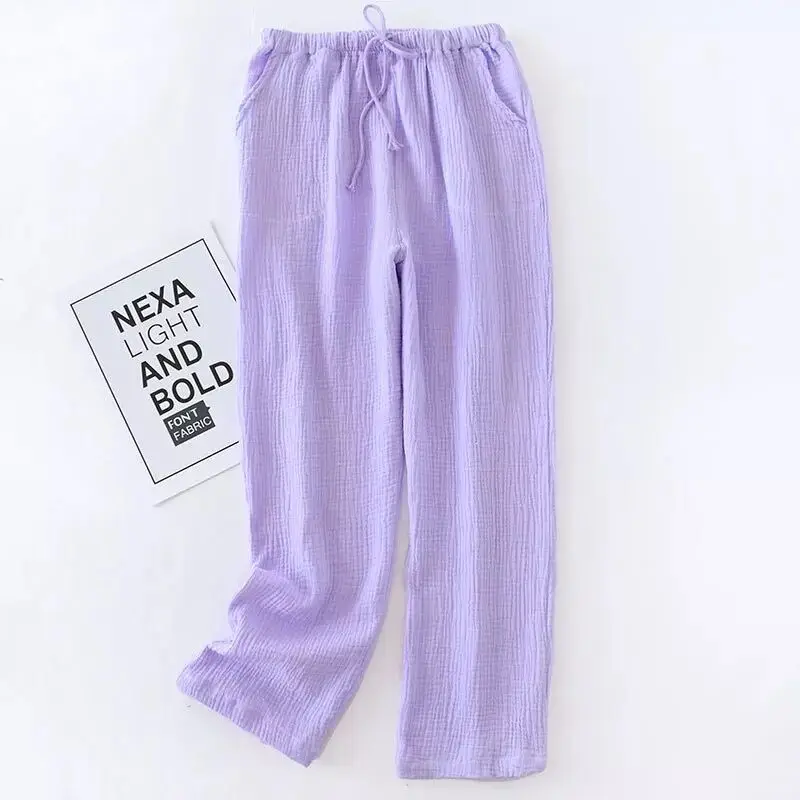 Woman purple Парная одежда для отдыха, пижамные штаны, женские штаны, хлопковые штаны, одежда для сна, весенние креповые штаны для мужчин и женщин, хлопковые парные домашние штаны - Цвет: Woman purple