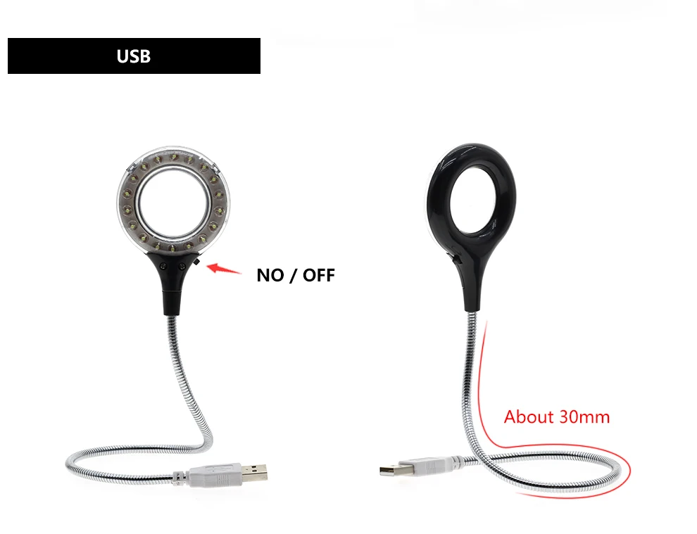 LED Reading Book Light USB with Magnifier Clip Holder for Study Work 3X Magnifying Lens Adjustable Flexible Portable Desk Lamps