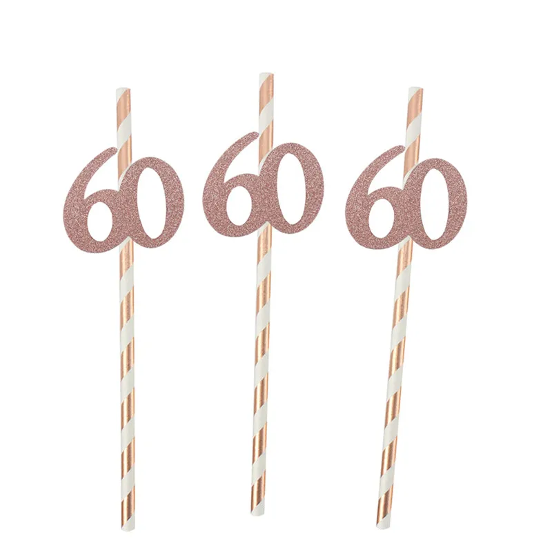 rose gold 60 Chicinlife 10 шт. Фотофон с изображением золотых Бумага соломинки золотистого номер 30/40/50/60th для взрослых с днем рождения Соломка для напитков сказочные вечерние украшения - Цвет: rose gold 60