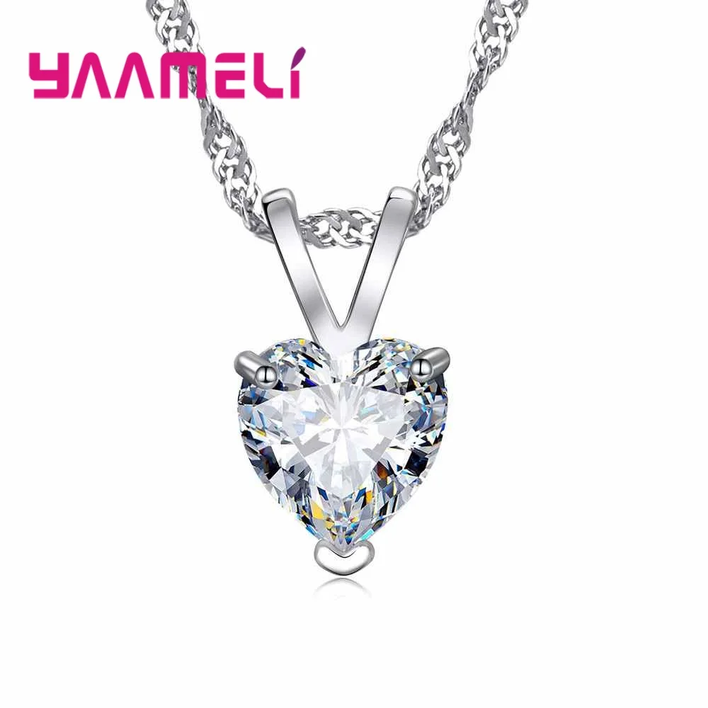 

Romantic 100% 925 Sterling Silver AAA+ Cubic Zircon CZ Crystal Stone Top Quality Heart Pendant Necklaces For Women Gift