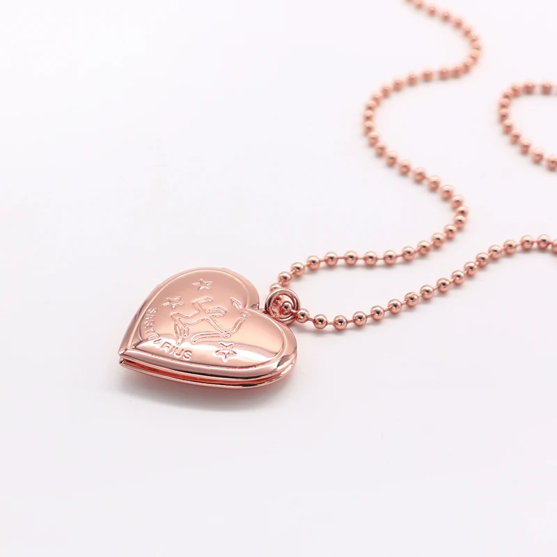 

Women's 925 Silver Necklace Twelve Constellation Heart Photo Box Pendant Rose Gold Chain Charm Jewelry Free customization Photo