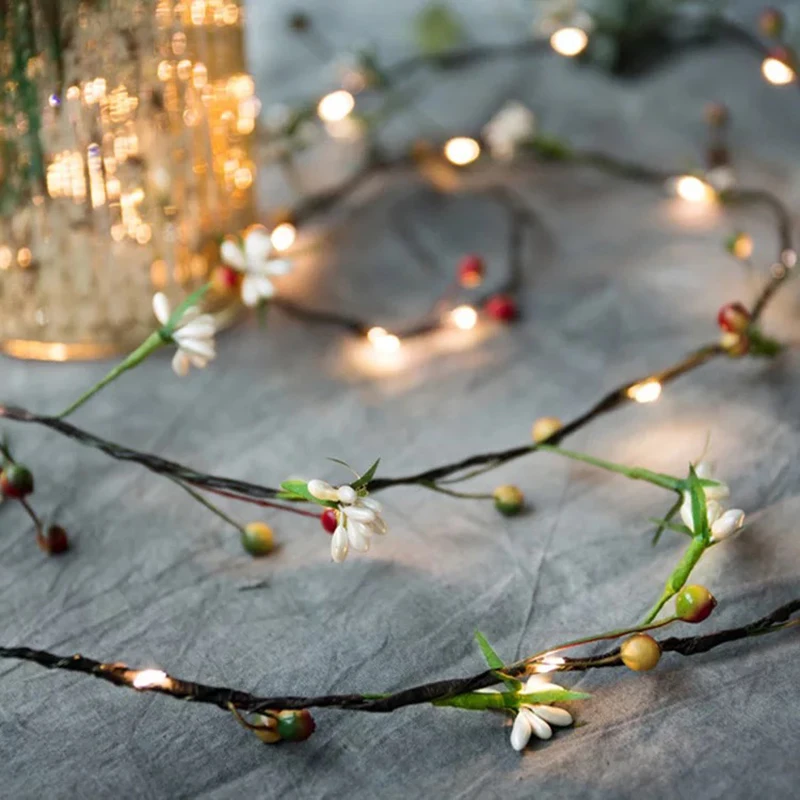 New 2M 20 Led Rattan Fruit Fairy String lights Wedding Christmas Copper Wire Lights for Room Party Decoration | Освещение