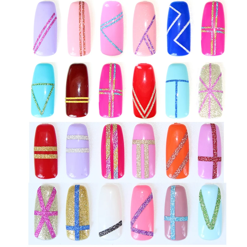 1set 10pcs Color Glitter Scrub Nail Striping Line Tape Sticker Self-Adhesive Decal Art DIY Tips For Polish Gel Manicure | Красота и