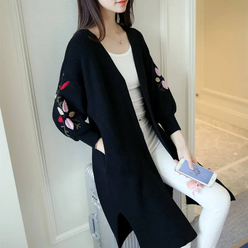 Женский длинный свитер кардиган модный Осень-зима рукав свободный толстый