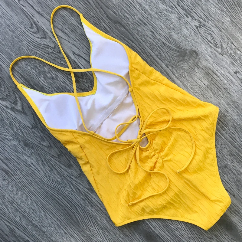 2019 One Piece Swimsuit Women Swimwear Sexy Monokini Push Up Bathing Suit Yellow Bather May Female Beach Indoor Swimming XL | Спорт и