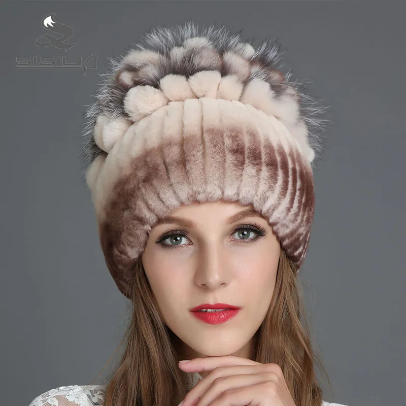 SISILIA 2017 зимние женские шапки из кроличьего меха с лисьим мехом модные теплые