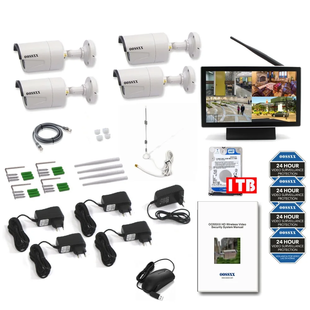 OOSSXX 8CH 1080P Беспроводной NVR комплект 10' монитор беспроводной CCTV 4 шт 1080P Крытый Открытый IP камера система видеонаблюдения