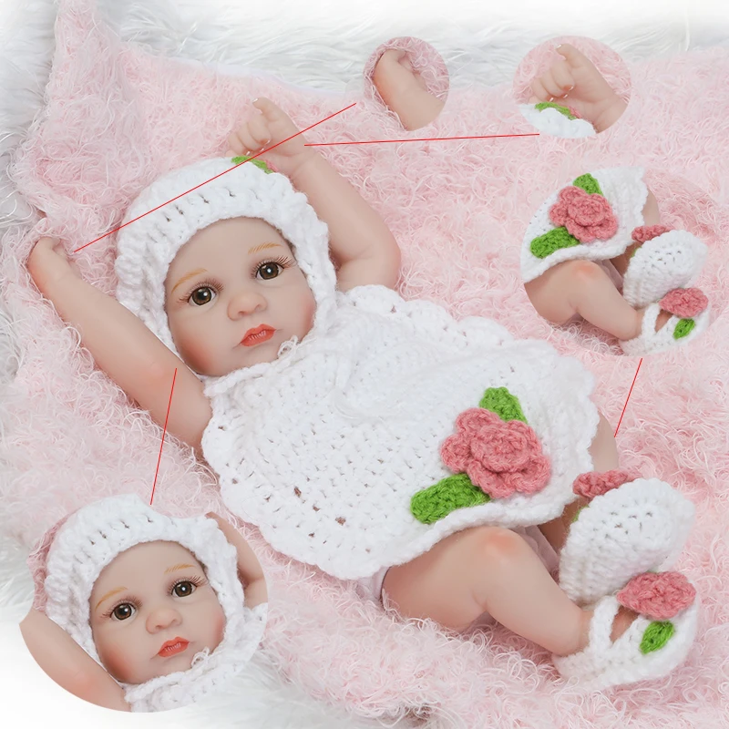 

NPK 25cm Reborn Baby Doll Soft Silicone Vinyl Real Soft Gentle Reborn Baby Doll White Sweater Girl Toys For Children Birthday