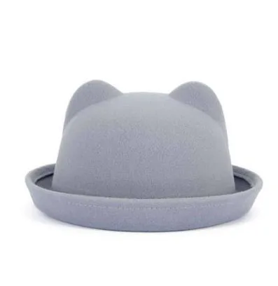 Light gray SUOGRY новое поступление женская зимняя Осенняя уникальная Милая шерстяная фетровая шапочка с кошачьими ушками, Рождественская Кепка для девочек - Цвет: Light gray