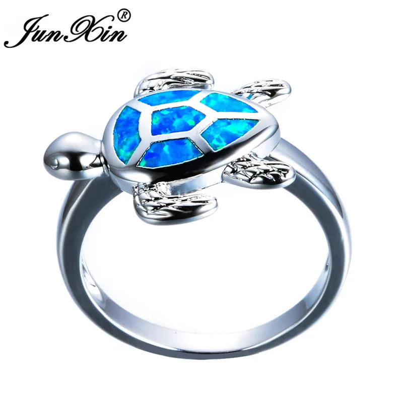 Женское кольцо JUNXIN обручальное с голубым и белым огненным опалом модное