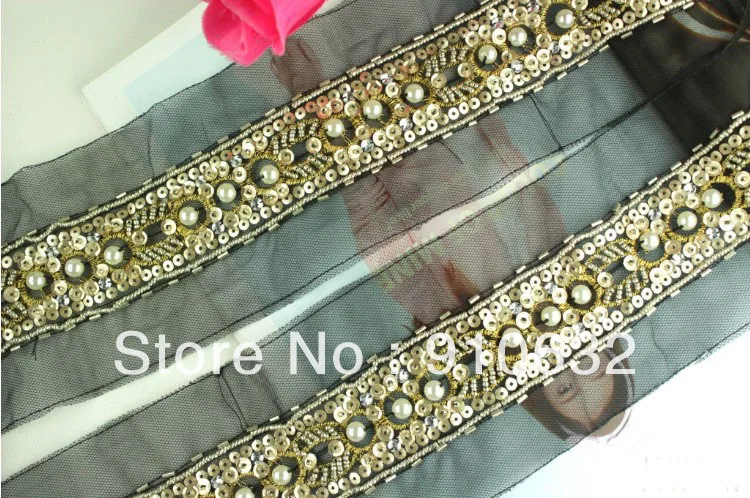 1 ярд черный Кружева блёстки бисером отделка ленты для шитья украшение одежды