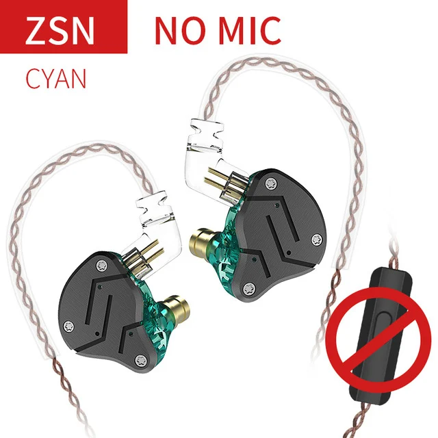 KZ ZSN металлические наушники 1dd+ 1BA Арматура двойной драйвер наушники съемные в ухо Мониторы шумоизоляция HiFi Музыка Спорт вкладыши - Цвет: Cyna No Mic