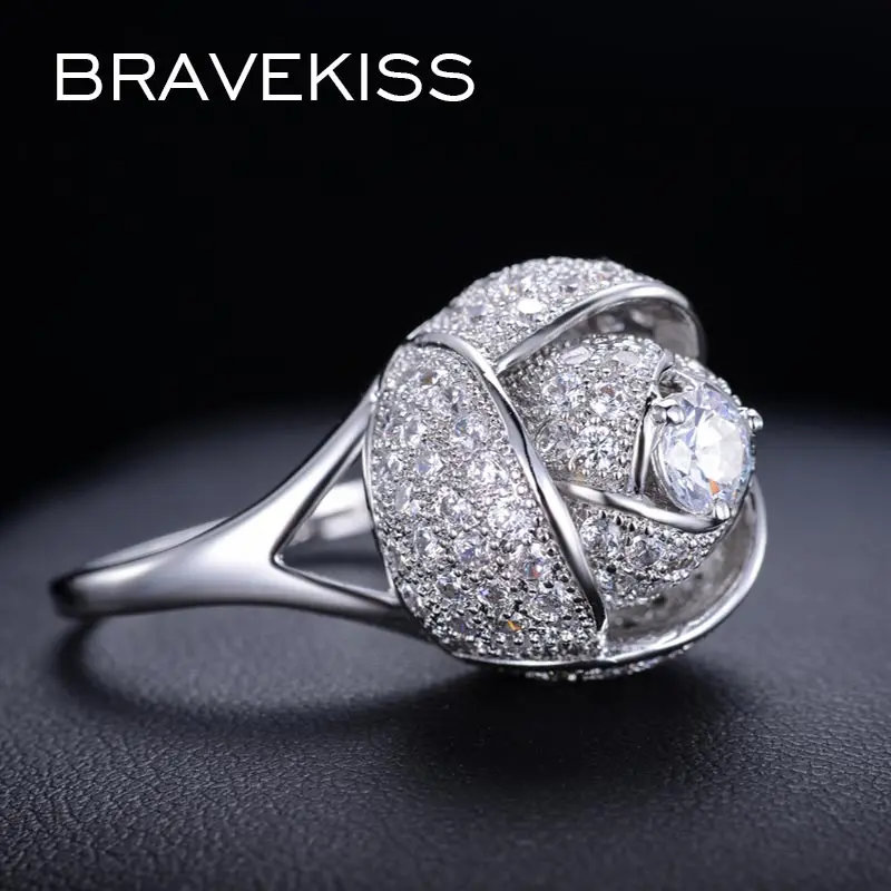 BRAVEKISS Модное Новое Стильное женское кольцо родиевый цвет розовый цветок с 5 мм 0.5ct