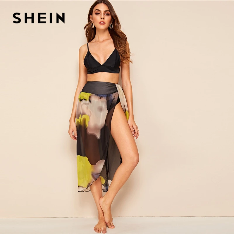 SHEIN Летняя Пляжная Юбка На Запах Разноцветная С Декоративным Узлом