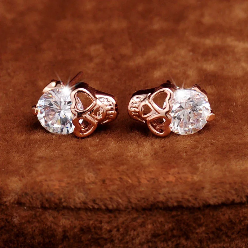 Женские серьги гвоздики с кристаллами розового золота|crystal stud earrings|stud earringsskull