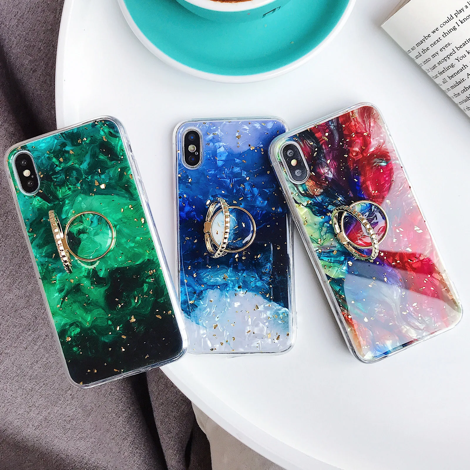 Роскошное кольцо на палец и подставка под мрамор чехол для iPhone XS MAX XR X 6 S 7 8 Plus