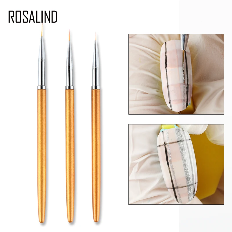ROSALIND 3 шт./компл. Золотые кисти для ногтей дизайнерские маникюрный набор